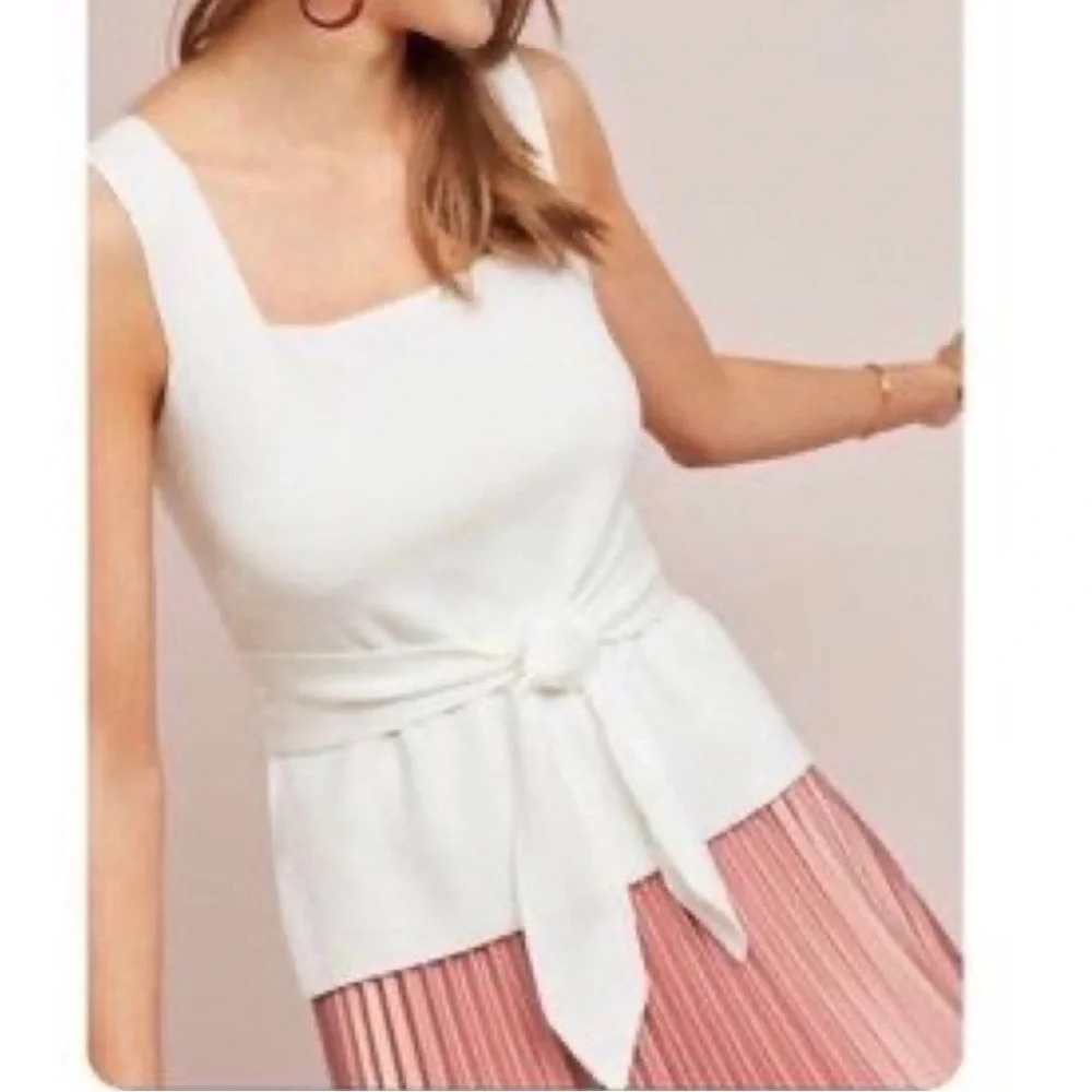 ANTHROPOLOGIE Harlow White Belted Knit Tank Top
